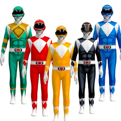 Mighty Morphin Power Rangers Red Blue Yellow Black Pink Green Cosplay Costume Jumpsuit For Halloween