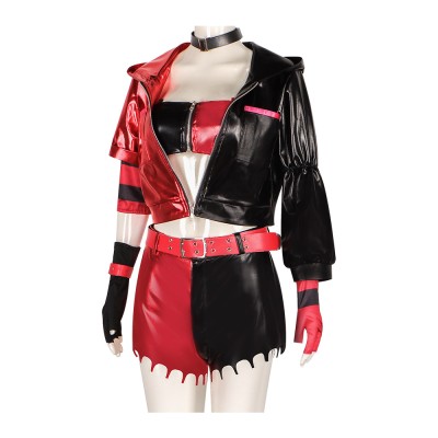 Suicide Squad Isekai Harley Quinn Cosplay Costume Red Black Jacket Set