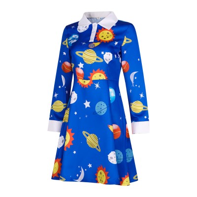 The Magic School Bus Ms. Frizzle Space Print Dress Cosplay Costume