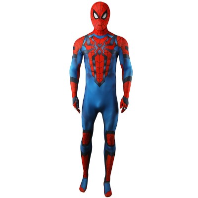 Marvel Rivals Spider-Man Cosplay Costume Red And Blue Jumpsuit With Hood Mask For Men Women And Kids