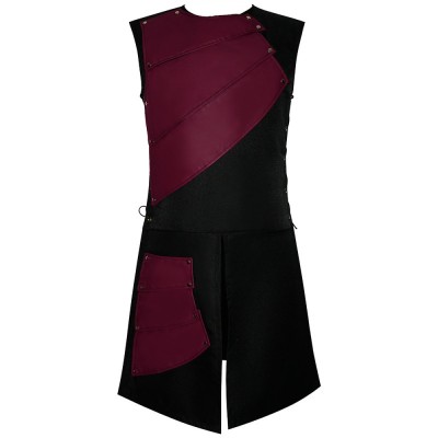 Medieval Warrior Sleeveless Tunic Men's Renaissance Costume Black Vest With Faux Leather Panels