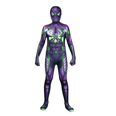 Spider-Man Miles Morales Purple Reign Suit Cosplay Bodysuit With Mask For Kids