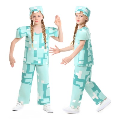 Children's Halloween Minecraft Steve Island Survival MC Cosplay Costume