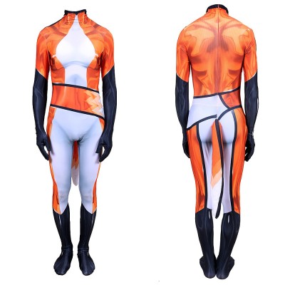 Miraculous Rena Rouge Cosplay Costume Orange Fox Printed Bodysuit Jumpsuit With Tail For Women Men And Kids