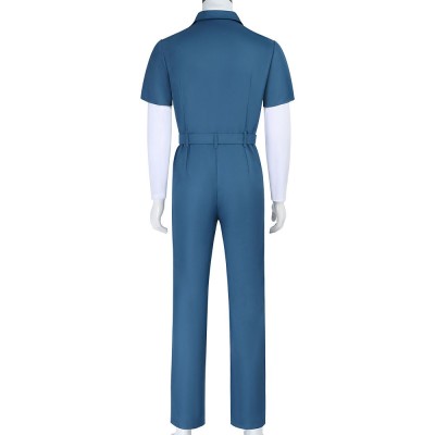 Mouthwashing Jimmy Cosplay Costume Blue Pony Express Short-Sleeve Jumpsuit With Belt, White Undershirt And Party Hat