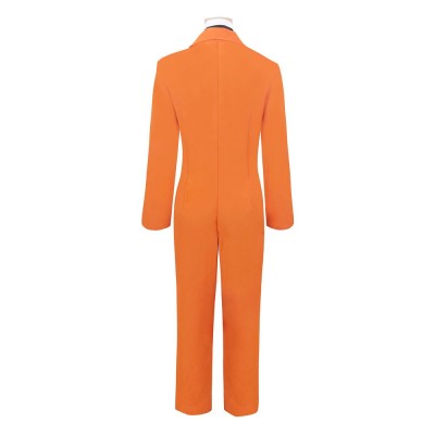 Nanbaka Niko Cosplay Costume Orange Prison Jumpsuit With Striped Neck Piece