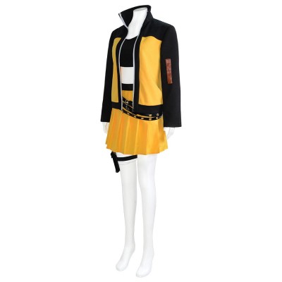 Naruto Shippuden Naruto Uzumaki Female Version Cosplay Costume Black And Orange Jacket, Pleated Skirt And Leg Pouch 6-Piece Set