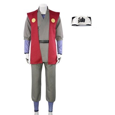 Naruto Jiraiya Cosplay Costume Red Vest, Grey Robe Top, Pants, Headband, Hand Guards And Belt Set For Men