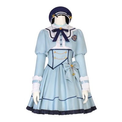 Nijisanji Amamiya Kokoro Cosplay Costume Light Blue Sailor Collar Dress With Navy Beret And Bow