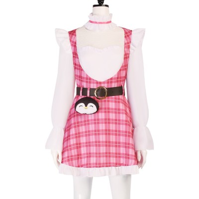 NIJISANJI EN Petra Gurin Cosplay Costume Pink Plaid Pinafore Dress Spring Outfit With Optional Cardigan