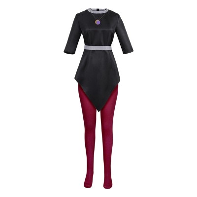 The Owl House Amity Blight Cosplay Costume Black Tunic With Grey Belt Maroon Leggings And Necklace