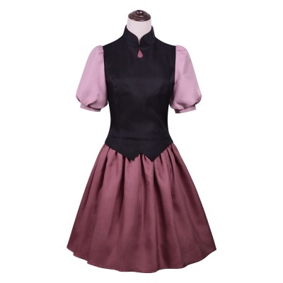 The Owl House Amity Blight Cosplay Costume Black Top With Pink Puff Sleeves And Plum Skirt For Kids And Adults