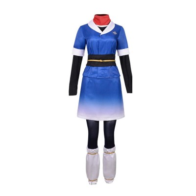 Pokemon Legends Arceus Akari Cosplay Costume Blue Galaxy Team Uniform With Scarf, Obi And Leg Warmers