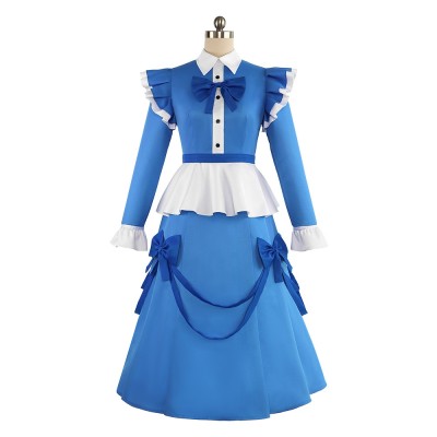 Poppy Playtime Chapter 4 Poppy Cosplay Costume Blue Ruffle Dress For Adults