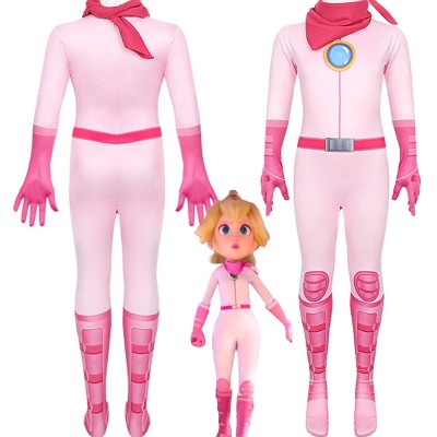 Super Mario Bros. 2 Princess Peach Printed Pink Suit Halloween Cosplay Costume