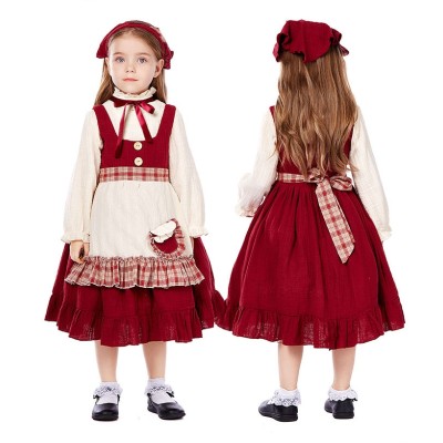Halloween Cosplay Red Plaid Dressed Little Maid Costume