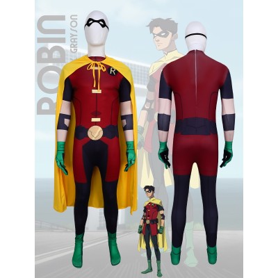 Teen Titans Robin Jumpsuit with Cloak For Adults & Kids Halloween Costumes