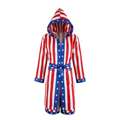 Rocky Balboa Cosplay Costume Stars And Stripes Boxing Robe Set For Adults And Kids