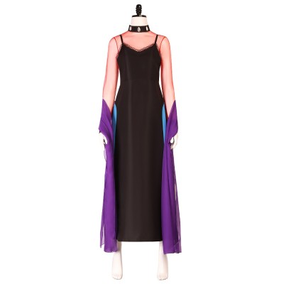Sailor Moon Queen Nehelenia Cosplay Costume Black Slip Dress With Sheer Red Top, Gem Choker And Purple Shawl