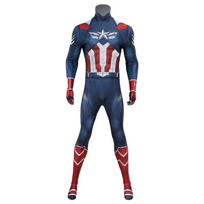 Captain America Sam Wilson Cosplay Bodysuit Winged Star Suit With Printed Wing Pack Men And Kids