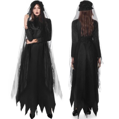 Halloween Black Scary Vampire Bride Dress Cosplay Costume