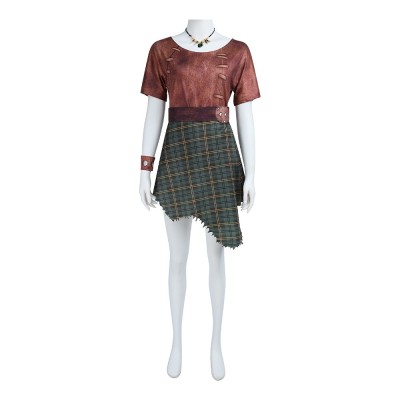Shrek Princess Fiona Ogre Cosplay Costume Brown Stitched Top With Green Plaid Skirt And Necklace