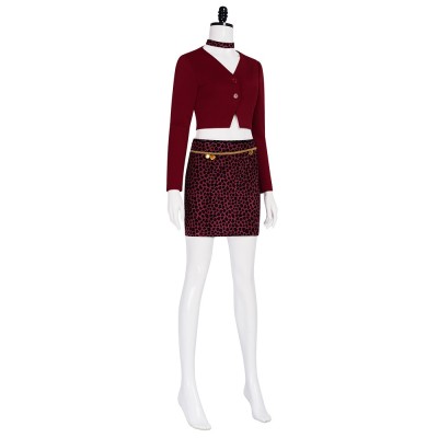 Silent Hill 2 Maria Cosplay Costume Red Cropped Cardigan Leopard Print Skirt And Choker