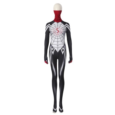 Silk Cindy Moon Cosplay Costume Black And White Web Bodysuit With Red Scarf Women And Kids