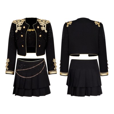aespa Ningning Inspired Black Gold Stage Outfit Cosplay Costume