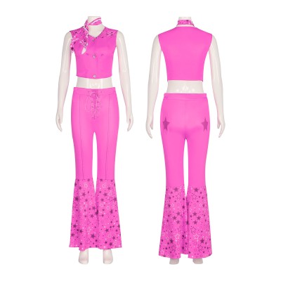 Barbie Movie Pink Western Crop Top and Flare Pants Cosplay Costume