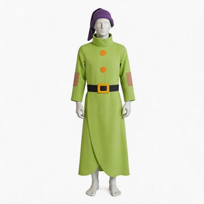 Snow White And The Seven Dwarfs Dopey Cosplay Costume Green Robe With Purple Hat