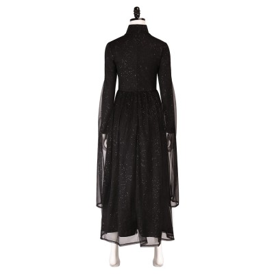 Snow White 2025 Evil Queen Cosplay Costume Black Sheer Sleeve Gown With Hood And Crown