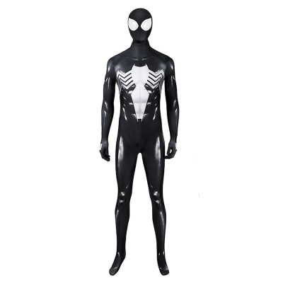 Marvel's Spider-Man 2 Peter Parker Classic Black Suit Cosplay Costume Glossy Jumpsuit With Hood For Men Women And Kids