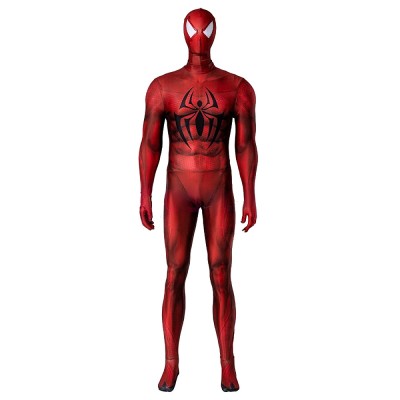 Spider-Verse Scarlet Spider Cosplay Dark Red Jumpsuit With Mask For Adults And Kids