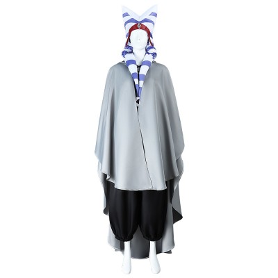Star Wars Ahsoka Tano Cosplay Costume Grey Hooded Cloak Black Outfit And Headpiece