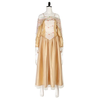 Star Wars Padme Amidala Cosplay Costume Gold Satin Gown With Floral Sheer Cape