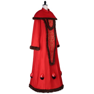 Star Wars Queen Padme Amidala Throne Room Cosplay Costume Red Gown Faux Fur Trim Hooded Shawl Women