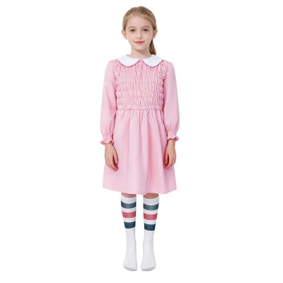 Stranger Things Eleven Pink Dress Cosplay Costume With Socks For Kids & Adults
