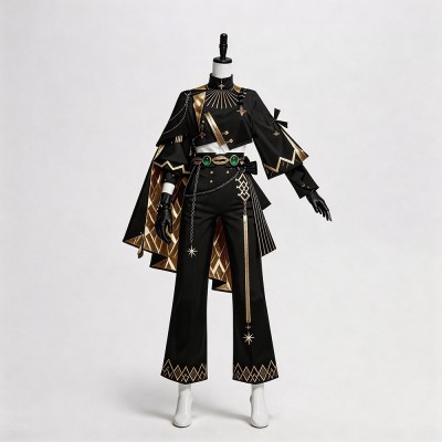 Hololive Hoshimachi Suisei Budokan Cosplay Costume Black And Gold Cropped Jacket With Cape, Wide Pants And Jeweled Belt