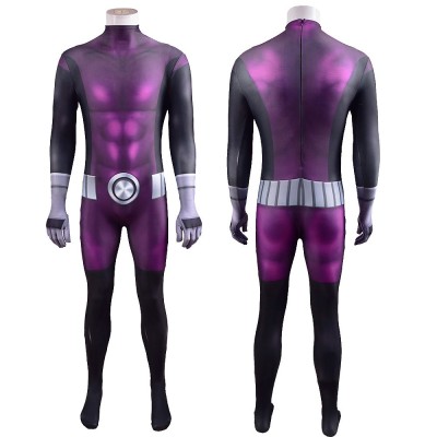 Teen Titans Beast Boy Cosplay Jumpsuit Purple And Black Bodysuit For Men Women And Kids