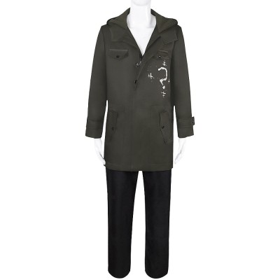 The Batman 2022 Riddler Cosplay Costume Olive Green Hooded Coat Trousers And Leather Gloves