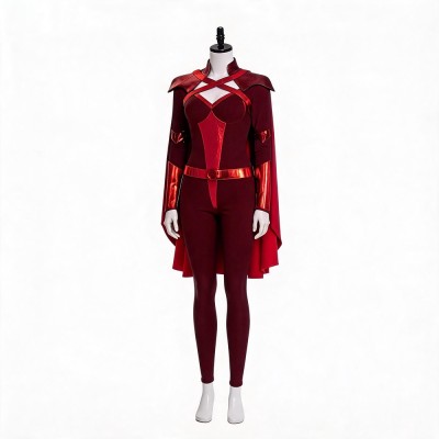 The Boys Crimson Countess Cosplay Costume Dark Red Patent Bodysuit With Cape And Eye Mask