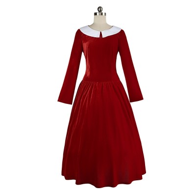The Evil Within Laura Victoriano Cosplay Costume Red Velvet Dress With White Collar
