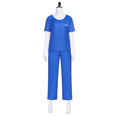 The Gifted Polaris Lorna Dane Cosplay Costume Blue Prison Scrubs Top And Trousers With White T-Shirt