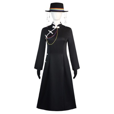 TOUQI Huai Yunqing Cosplay Costume Black Long Qipao Robe with Hat and Glasses