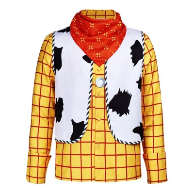 Toy Story Woody Cosplay Costume Yellow Plaid Shirt Cow-Print Vest And Red Bandana For Adults