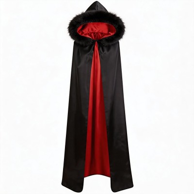 Twilight Volturi Vampire Cloak Cosplay Costume Black Hooded Cape With Red Lining And Faux Fur Trim