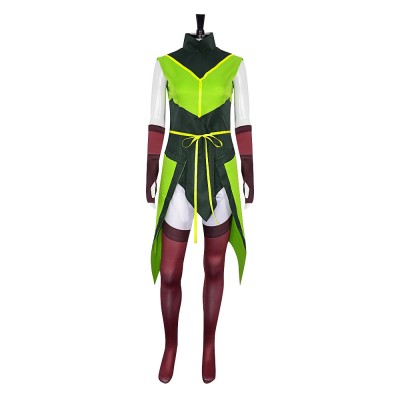 The Legend Of Vox Machina Keyleth Cosplay Costume Lime Green Druid Tunic With Burgundy Leggings And Arm Guards
