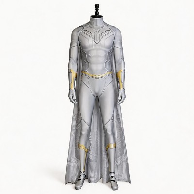 VisionQuest White Vision Cosplay Costume Grey Printed Jumpsuit Long Panelled Cape For Men