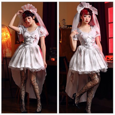 Halloween White Vampire Ghost Bride Blood Cosplay Costume